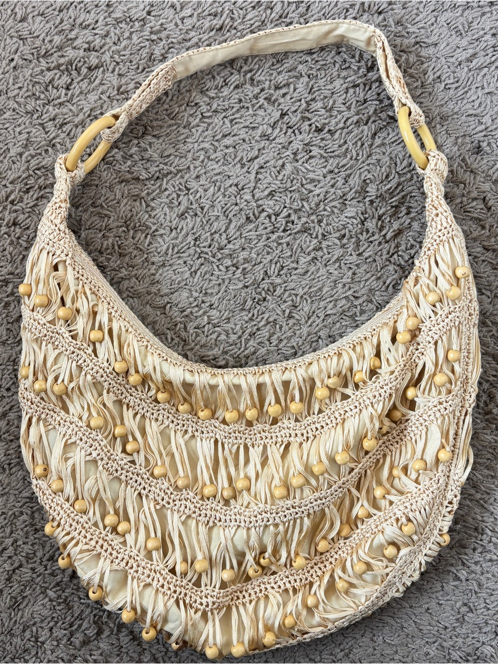 Candice Los Angeles Boho Beaded Woven Hobo Purse Shoulder Bag Y2K Wheat Gold